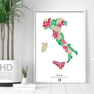 Map of Italy | Digital Download | Italy printable art | Travel Poster | Italia Art Print | Italian regions map wall art | Gift for Italian