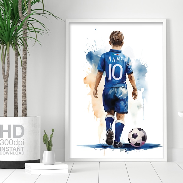 Personalized Italy national team nursery poster | Digital Download | Custom Soccer art | Watercolor football art | Squadra Azzurra print