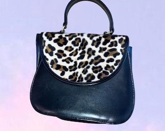 Vintage 90s y2k leopard print patent leather mini purse