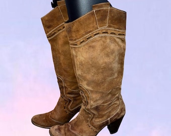 Vintage 90s y2k leather cowboy boots suede