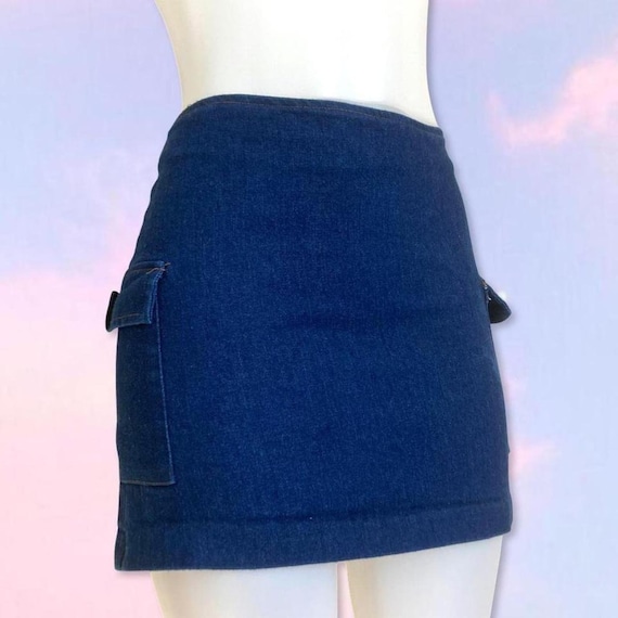 Vintage 90s y2k denim mini cargo skirt - image 1