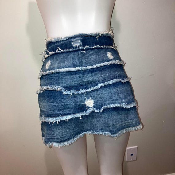 Vintage distressed patchwork denim mini skirt - image 5