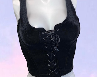 Vintage 90er y2k charlotte russe Samtkorsett in schwarz