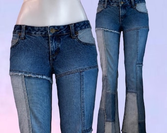 Vintage 90s y2k patchwork flared low rise jeans MUDD