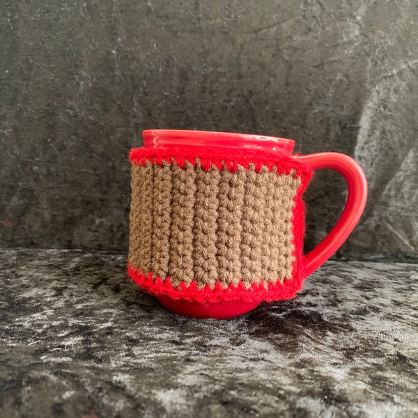 Handmade Crocheted Red and Brown Coffee Mug Wrap, Koozie, Gift Idea Under 30 Dollars, Mug  Insulator, Decorative Mug Wrap, Mug Snuggie
