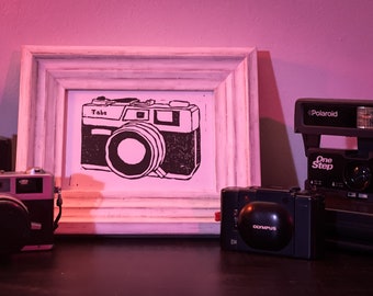 rangefinder linocut print