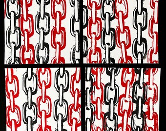 chain and barbed wire linocut double-print