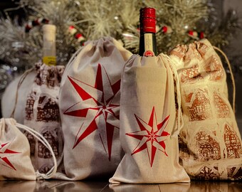 red star screen-printed reusable drawstring gift bag