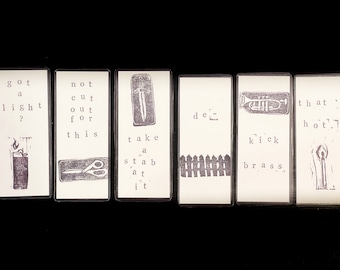mini linocut print bookmarks, set of six