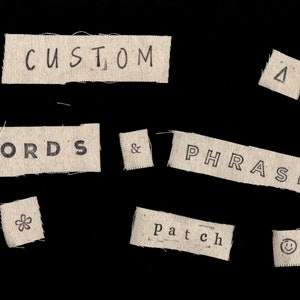 custom words & phrases stamped iron-on or sew-on canvas patch