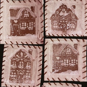 linocut printed gingerbread house iron on patch image 3