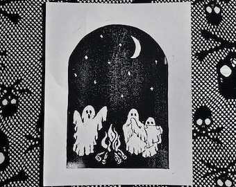 ghost stories linocut print