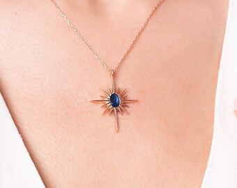 Rose Gold Sirius Star Necklace With Blue Stone