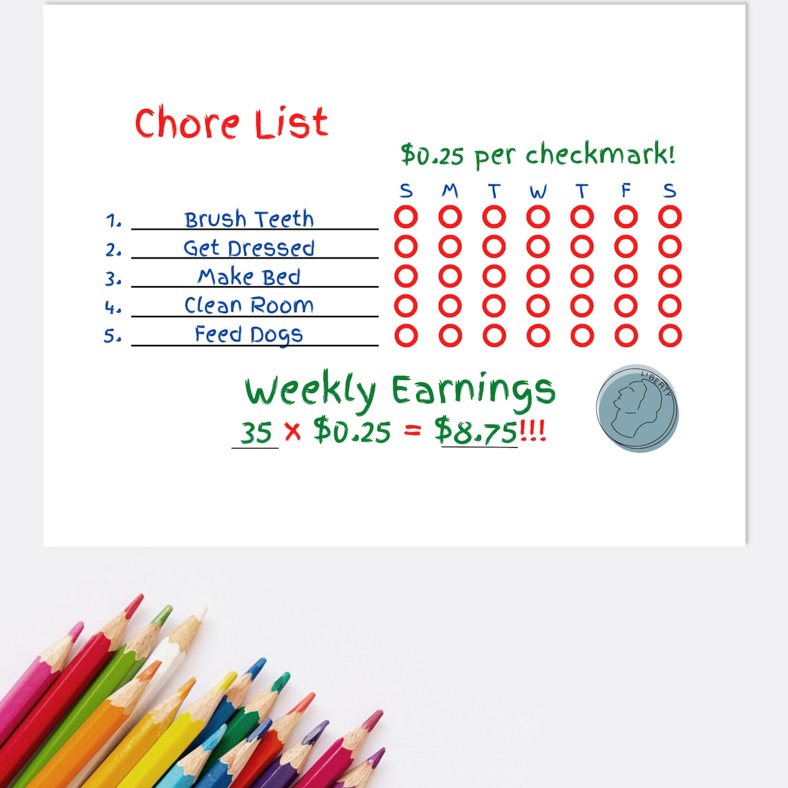 EDITABLE Earn Allowance Chore Chart for Kids Child's Etsy