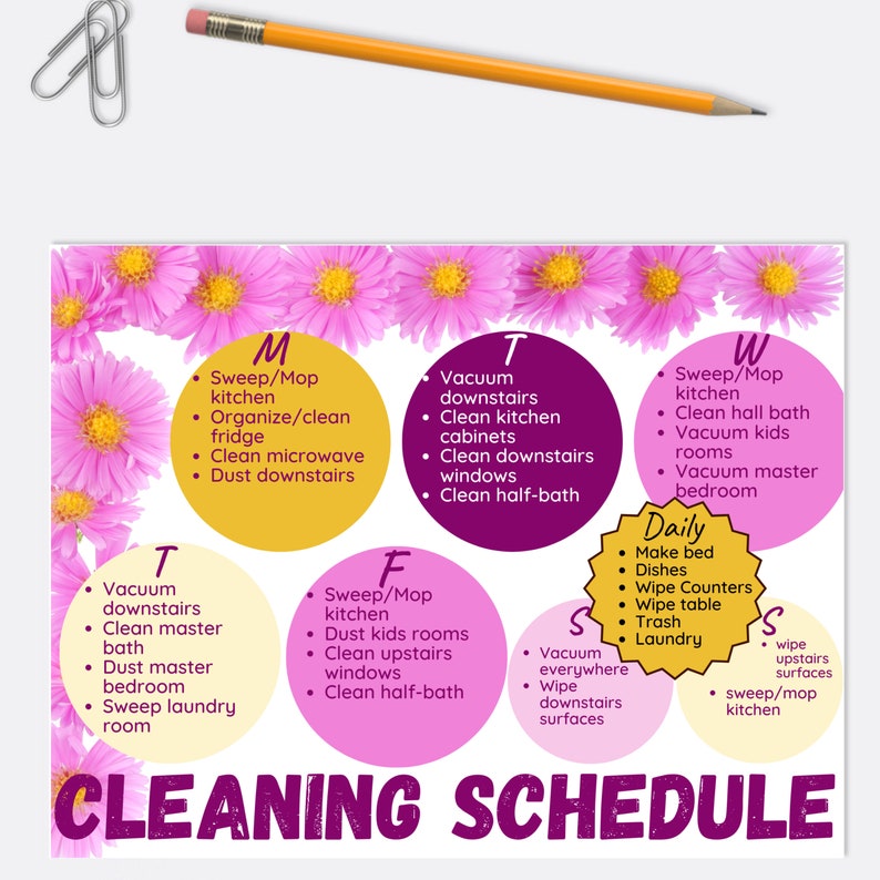EDITABLE Cleaning Schedule Cleaning Routine Printable Etsy