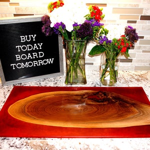 Live Edge Walnut Red Epoxy Resin Charcuterie Board