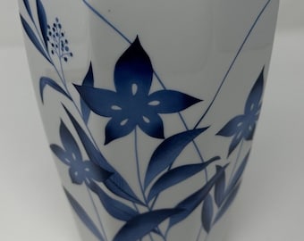 Blue and White Floral Vase, Vintage Flower Home Decor