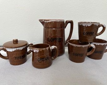 Vintage Coffee Set, Ceramic Pitcher, Cups, Cream & Sugar Set, Delcoronado Nasco, Made in Japan