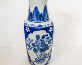 Blue and White Asian Chinoiserie Vase, Vintage Porcelain Home Decor