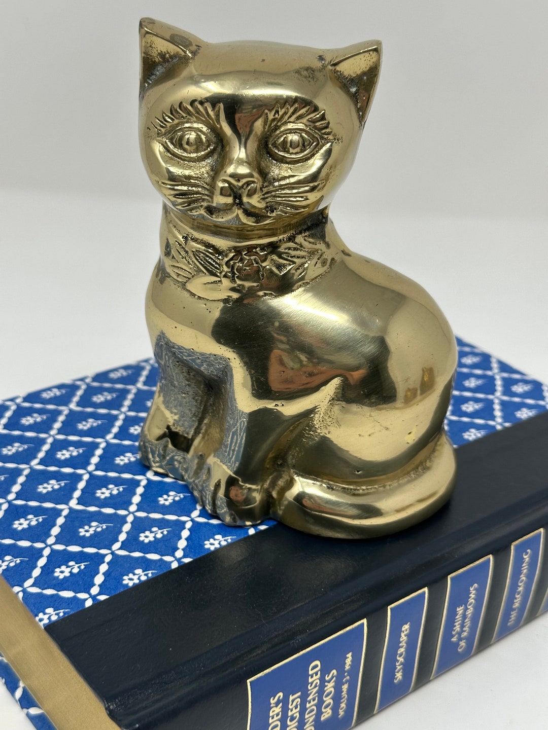 Solid Brass Cat Figurine, Vintage Animal Statue, Kitten Figure, Gold