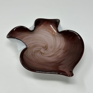 Vintage Ashtray, Murano Style Art Glass, Purple with Gold, Folded Glass Dish