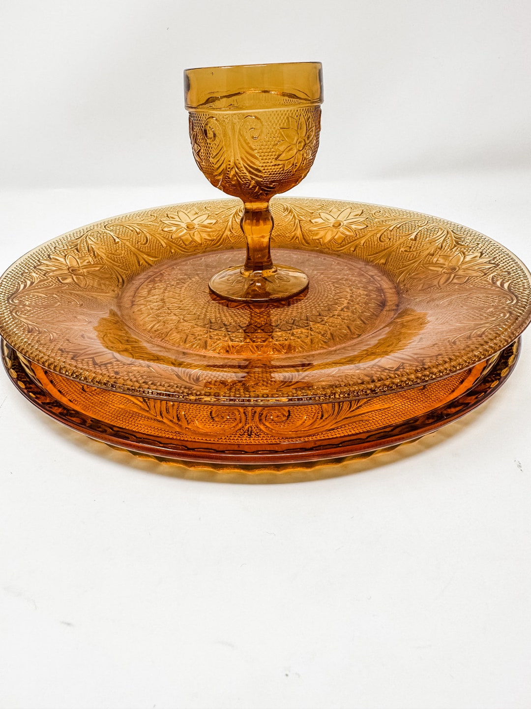 Indiana Glass Dishes Amber Tiara Sandwich Cordial Goblet Etsy