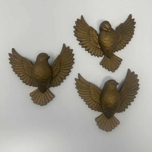 Bird Wall Decor, Brown Doves, Burwood Decor Set of 3, 70s Wall Hangings