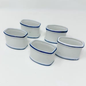 Blue and White Napkin Holders, Set of 5 Ceramic Vintage White and Blue Napkin Rings