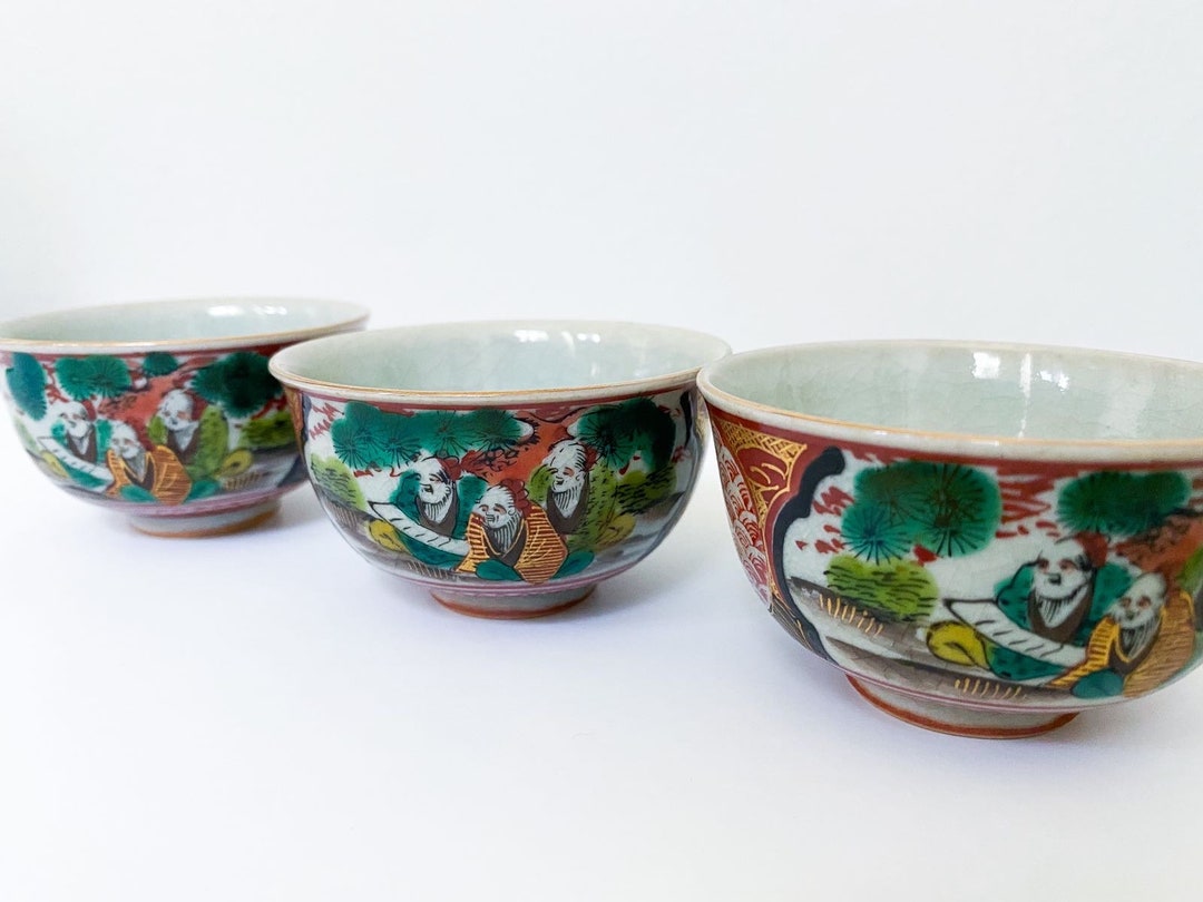 Antique Japanese Green Tea Cups, Mini Sake Bowls, Revival Pieces From