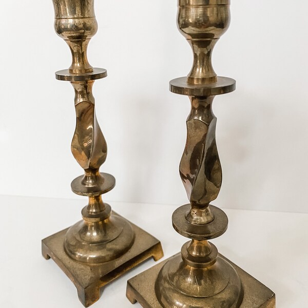 Twisted Brass Candlestick Holders, Pair of Vintage Metal Decor