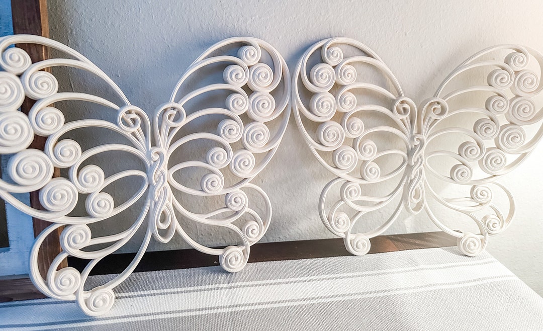 White Butterfly Wall Decor Set, 2 Large Vintage Burwood, Syroco Faux