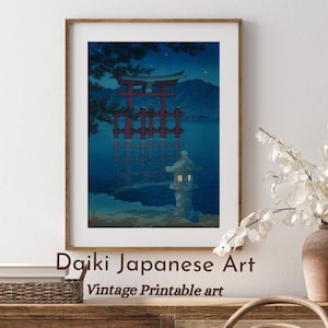 Japanese Torii Gate Wall Art – Night Landscape Print, Zen Shrine Poster, Traditional Japanese Decor, Oriental Temple Artwork - Digital Print