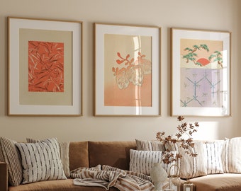 Set Of 3 Prints - Japanese Wall Art - Living Room Decor - Minimalist Wall Art - DIGITAL DOWNLOAD