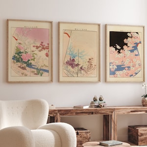 Set Of 3 Prints - Japanese Art Print - Japanese Kimono - Mid Century Modern Wall Art - Japanese Wall Art