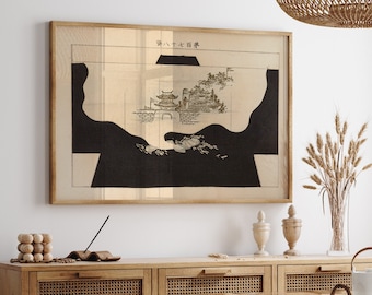 Black And White Japanese Temple Print , Vintage Japanese Art Traditional , Antique Asian Art , Japanese Printable Art ,Minimalist Wall Decor