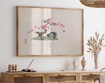 Bonsai Printable Art - Vintage Bonsai Tree Print - Japanese Minimalist Art Print - Sakura Wall Decor Digital Painting