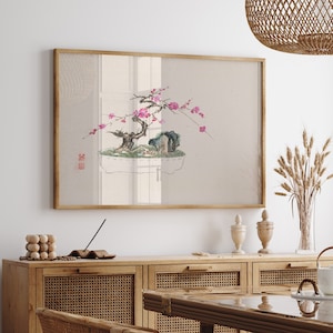 Bonsai Printable Art - Vintage Bonsai Tree Print - Japanese Minimalist Art Print - Sakura Wall Decor Digital Painting