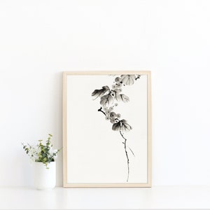 Minimalist Japanese Art - Katsushika Hokusai berry branch - Vintage Black And White Asian Art
