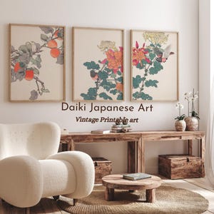 Set Of 3 Prints - Japanese Art Print - Japanese Minimalist  - Birds and Flowers -  Asian Art - Printable Wall Art - Vintage Printable Art