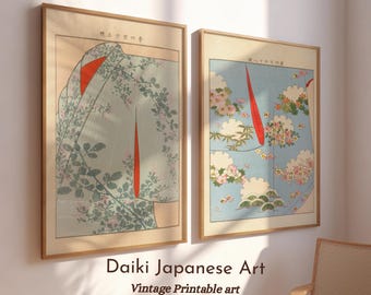 Set of 2 Japanese Art Kimono Print - Japanese Wall Art - Kimono Wall Art - Japanese Printable Art - Antique Vintage Print , Kimono Print