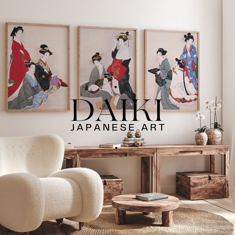 Japanese Art Set of 3 Print Woman - Gheisa Japanese - Ladies of Warrior ...
