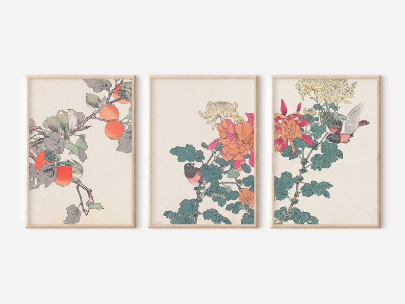 Set of 3 Prints - Japanese Art Print - Japanese Minimalist - Birds and ...