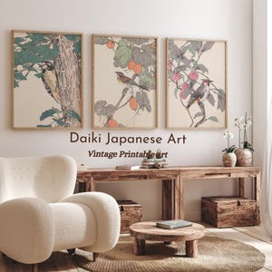 Set Of 3 Prints - Japanese Art Print - Japanese Minimalist - Birds and Flowers - Asian Wall Art - Gallery Wall Set , Japanese Birds