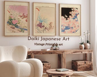 Set Of 3 Prints - Japanese Art Print - Japanese Kimono - Mid Century Modern Wall Art - Japanese Wall Art