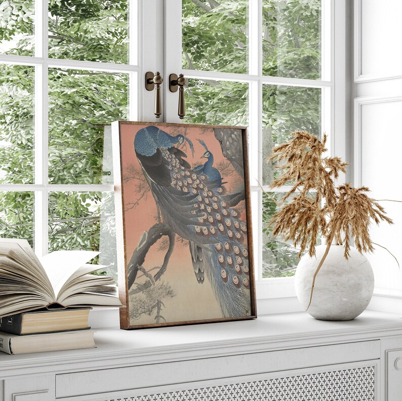 Japanese Vintage Prints - Two Peacocks on Tree Branch | Ohara Koson ...