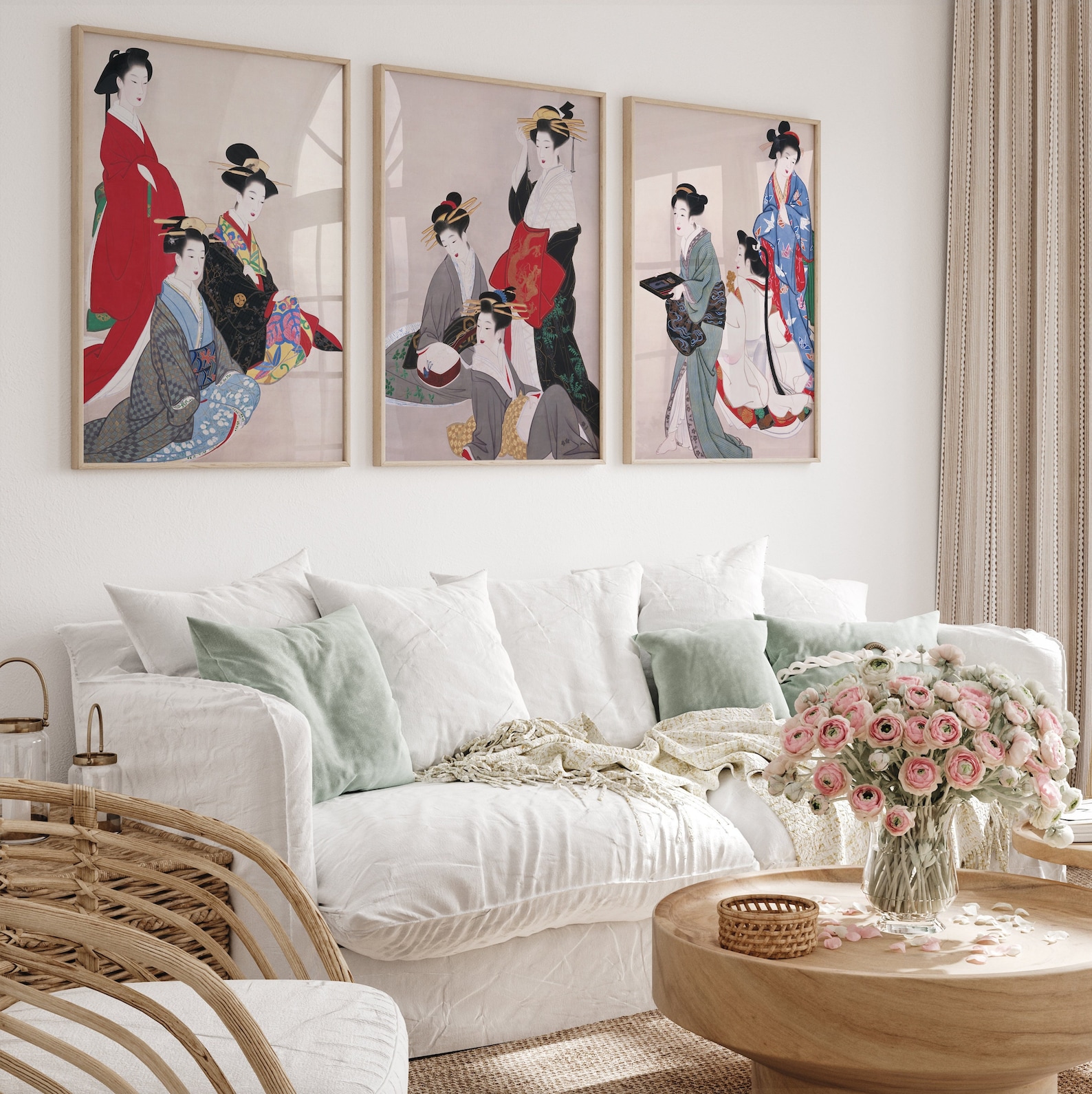 Japanese Art Set of 3 Print Woman - Gheisa Japanese - Ladies of Warrior ...
