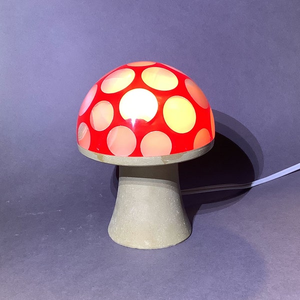 Mexican White Onyx Marble Mushroom Light with Red Dome and White Polka Dots