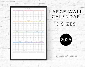 2025 Large Wall Calendar Poster | Yearly and Monthly Planner | Modern and Minimalist One Page Calendar | Pastel Multi Vertical