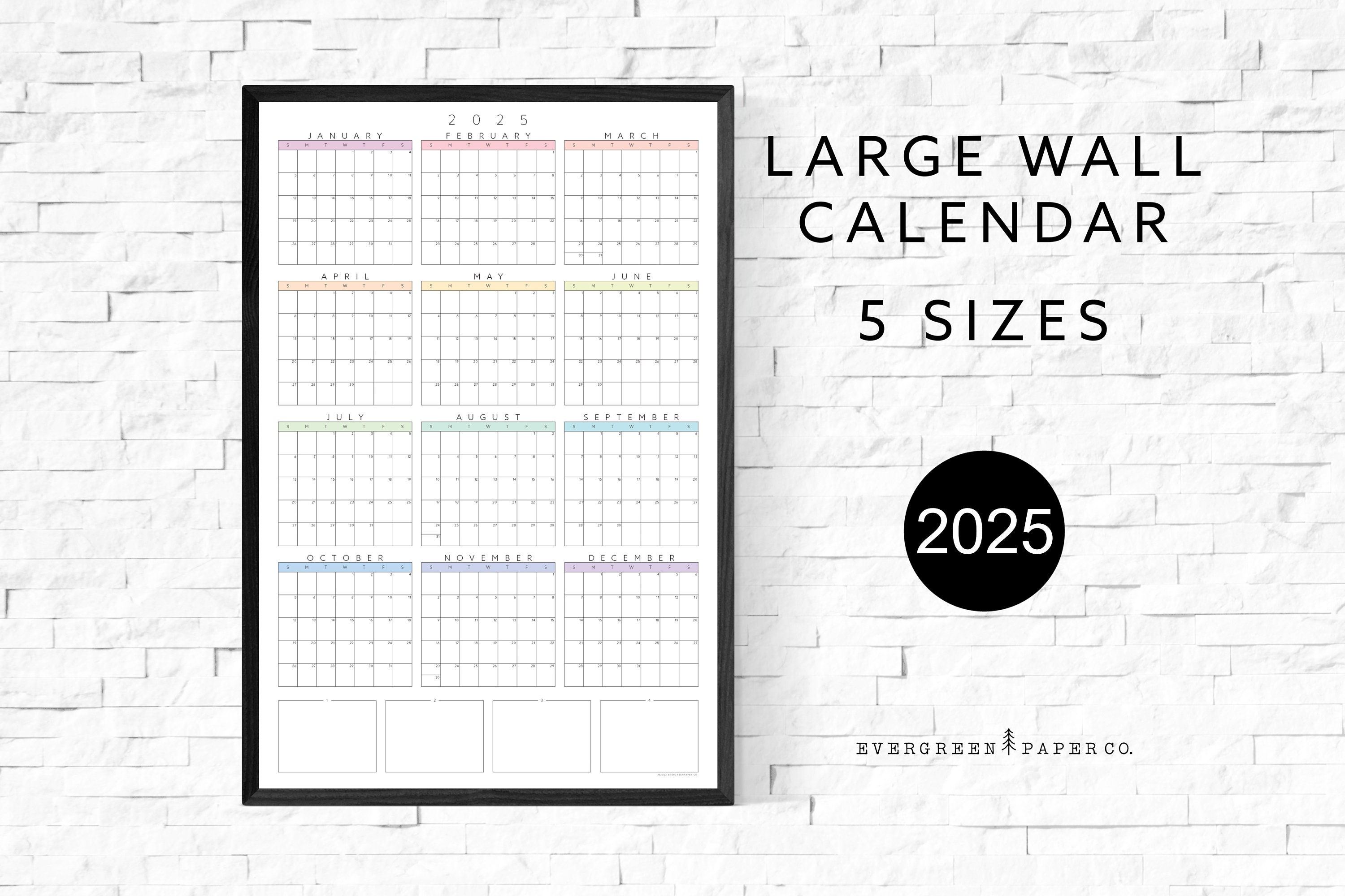 2025 Large Wall Calendar Poster | Yearly and Monthly Planner | Modern and Minimalist One Page Calendar | Pastel Multi Vertical