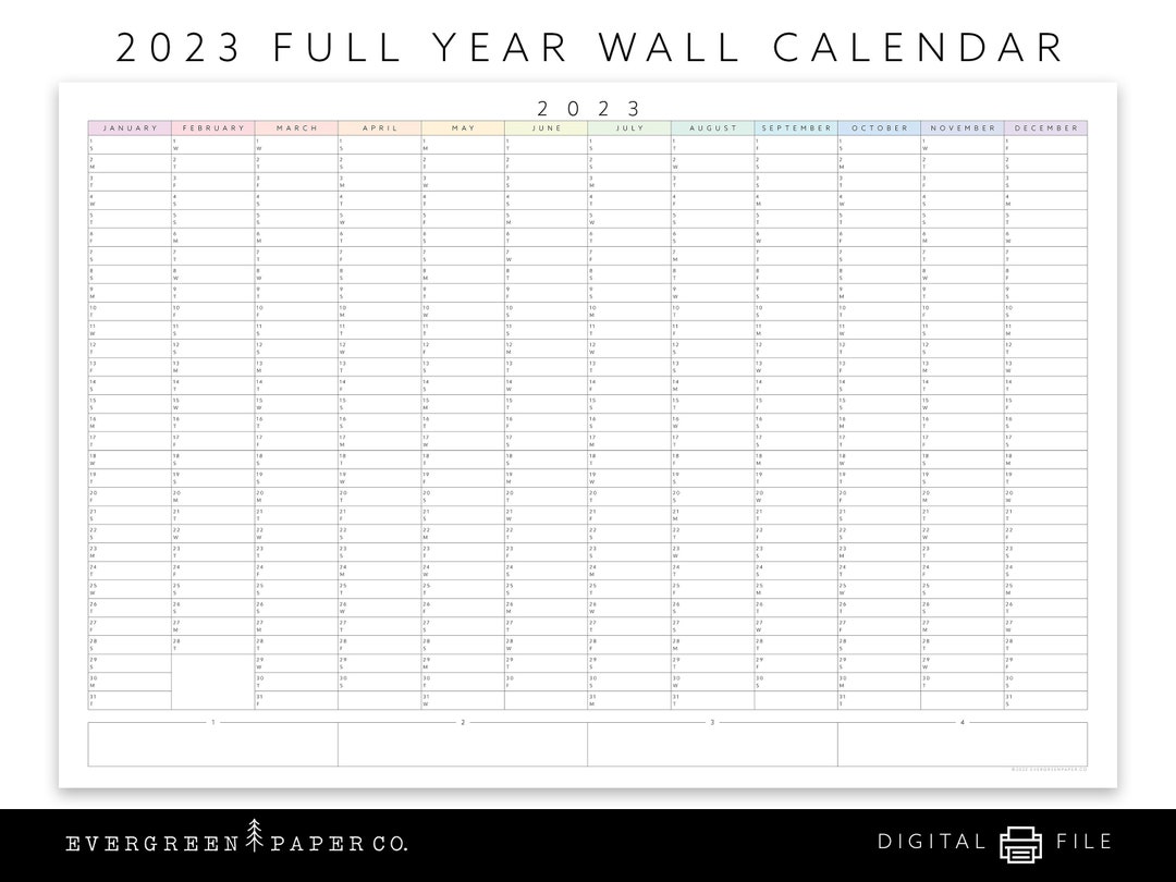 PRINTABLE 2023 Large Year at a Glance Wall Calendar Poster Etsy